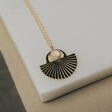 Load image into Gallery viewer, 14k gold plated art deco design moonstone necklace 
