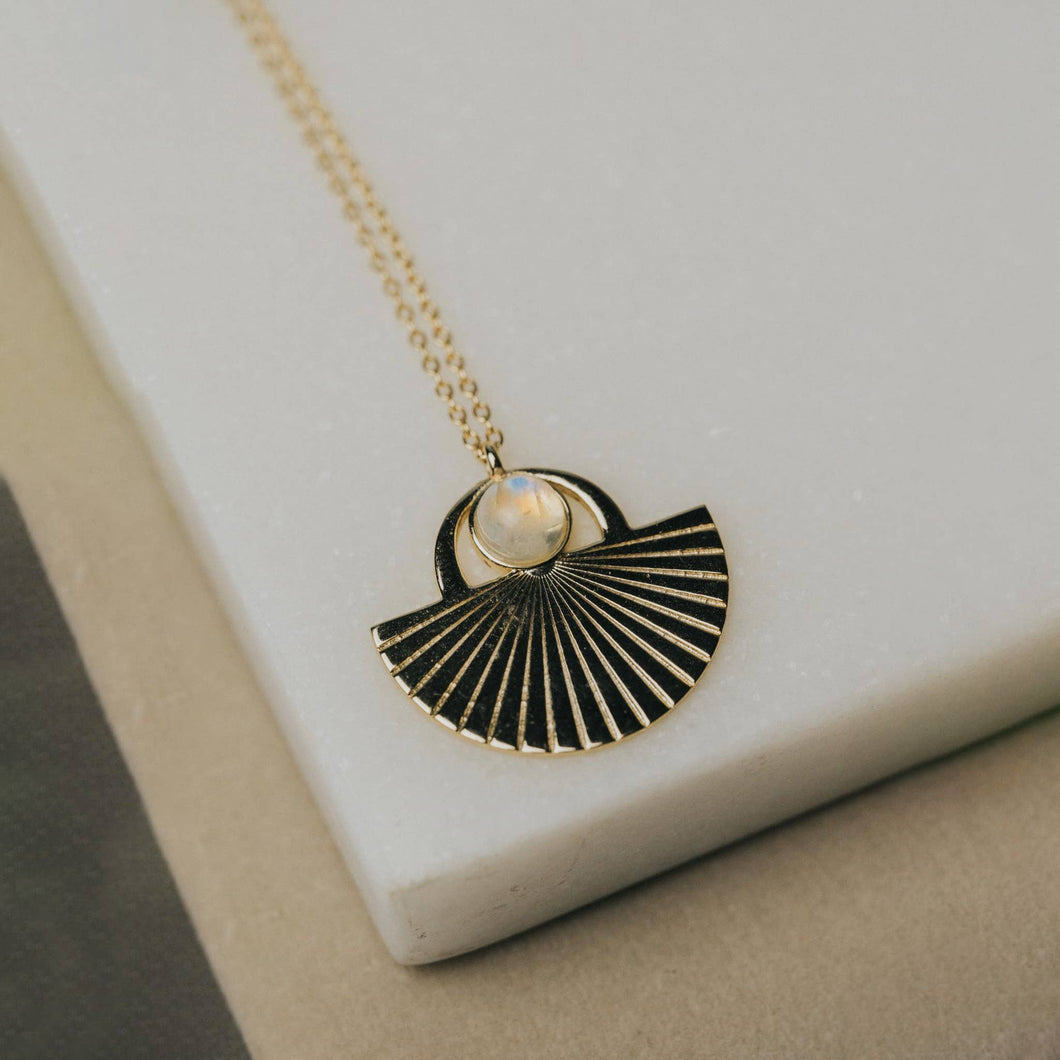 14k gold plated art deco design moonstone necklace 