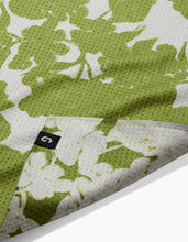 Load image into Gallery viewer, pea green and white floral on the front and back kitchen tea towel
