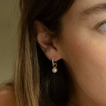 Load image into Gallery viewer, Hypoallergenic Gold Vermeil Halo Pave huggie earrings
