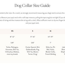 Load image into Gallery viewer, Dog collar size chart ranging from extra small to large
