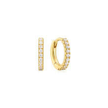 Load image into Gallery viewer, Hypoallergenic Gold Vermeil Halo Pave huggie earrings
