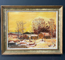 Load image into Gallery viewer, Vintage Painting of a Log Cabin Snowy Sunset
