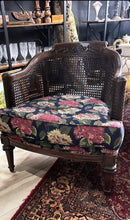 Load image into Gallery viewer, Vintage Caned Barrel Chair with Upholstered Seat
