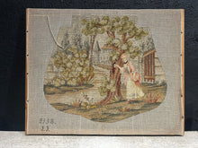 Load image into Gallery viewer, Vintage Needlepoint Depicting a Young Woman Leaving a Secret Letter In Tree
