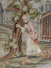 Load image into Gallery viewer, Vintage Needlepoint Depicting a Young Woman Leaving a Secret Letter In Tree
