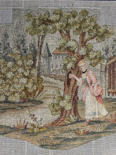 Load image into Gallery viewer, Vintage Needlepoint Depicting a Young Woman Leaving a Secret Letter In Tree
