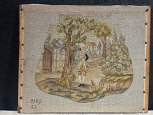 Load image into Gallery viewer, Vintage Needlepoint Depciting a Young Man Gathering a Letter
