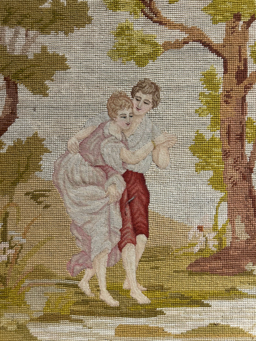 Vintage Needlepoint Scene with Couple